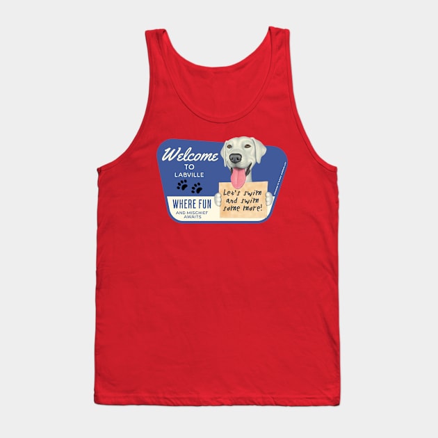 Cute White Lab with let's swim and swim some more Tank Top by Danny Gordon Art